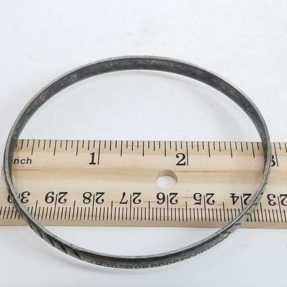 Vintage Tarnished Silver Tone Bangle Bracelet, Stacking Skinny Minimal Estate - Picture 3 of 4